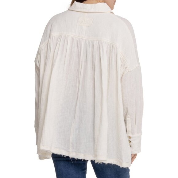 new Free People Cardiff 100% Cottone  GAUZY!  Button-Down Shirt Tunic 3Y2 - Picture 4 of 11